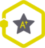 Why choose us icon within yellow hexagon containing an A+ start icon